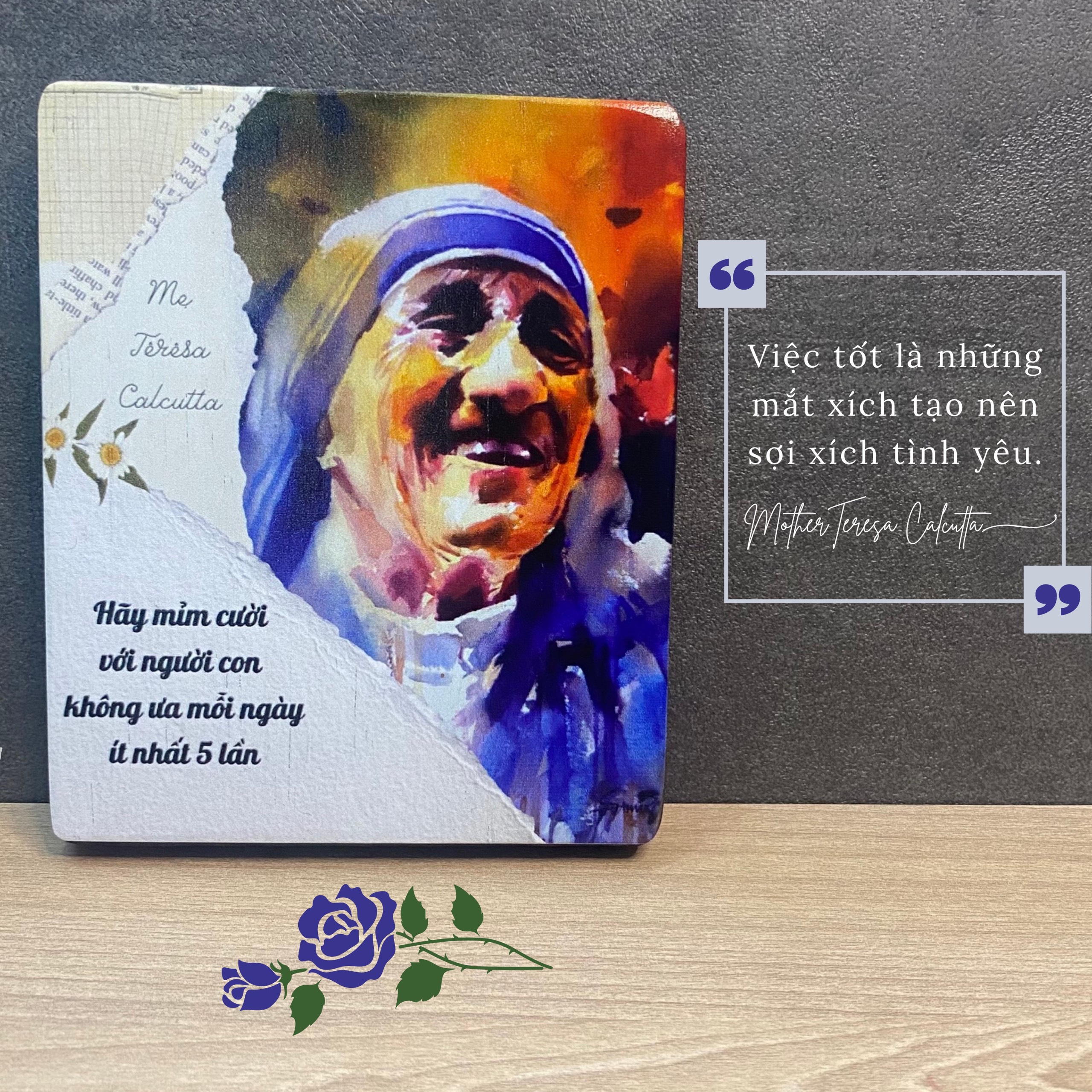 Tranh Gỗ Thánh Teresa Calcutta M1 - Tranh Kèm Câu Trích Dẫn Động Lực Khắc Trực Tiếp Trên Gỗ