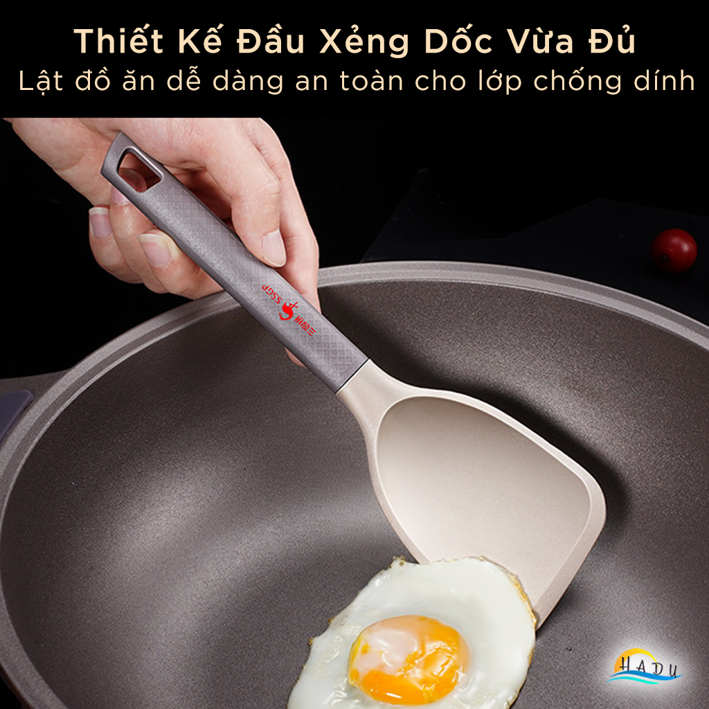 Xẻng Nấu Ăn Ngắn Silicone Cao Cấp Không Mùi An Toàn Với Lớp Chống Dính Đạt Chất Lượng LFGB Đức SSGP