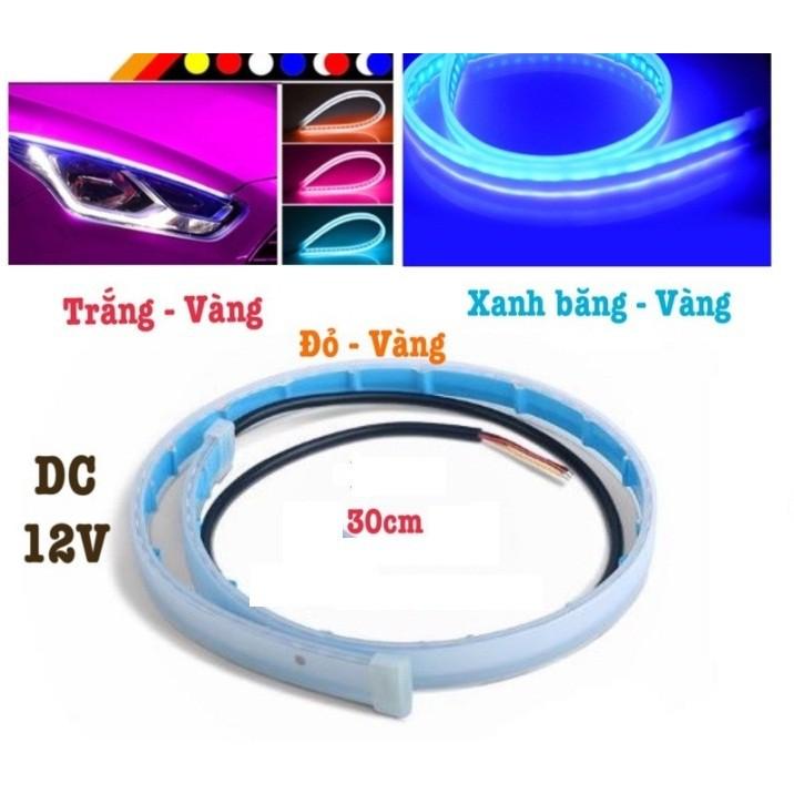 Cặp dây đèn led mí xe hơi kết hợp xi nh siêu mỏng 4mm-Màu Trắng -Vàng, Bộ 2 Dây Đèn Mí Ô Tô