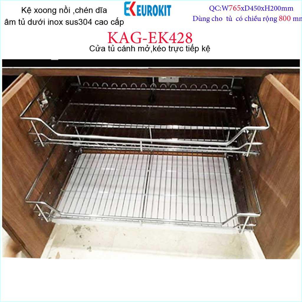 Kệ chén bát xoong nồi Euro âm tủ bếp inox 304, Kệ đa năng ray kéo tủ bếp dưới 60cm,-70cm-80cm-90cm, khuyến mãi phí lắp