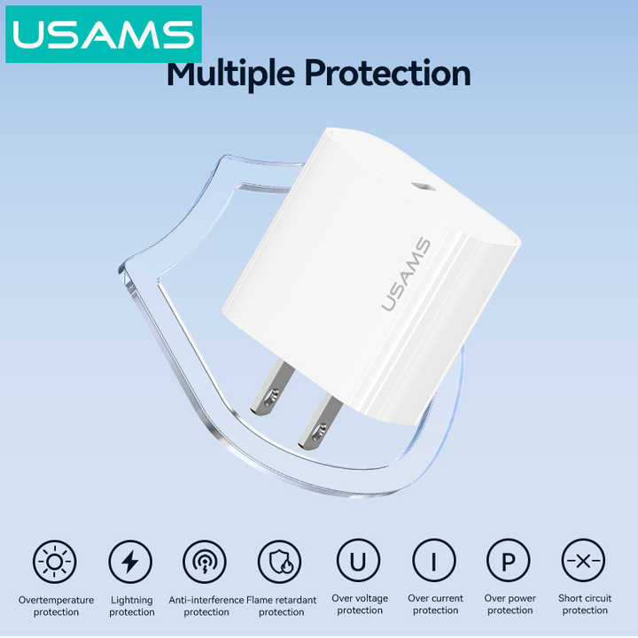 Củ Sạc Nhanh USAMS CC228 20W Kèm Cáp SJ712 30W C to Lning dài 1m dùng cho ip/14/13/12/11... Hàng chính hãng