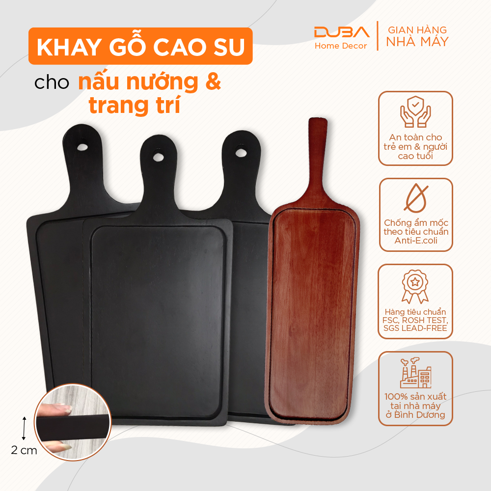 Khay gỗ decor chữ nhật có tay cầm, Thớt gỗ trang trí ăn steak màu óc chó hàng Master Chef - đạt tiêu chuẩn xuất Mỹ