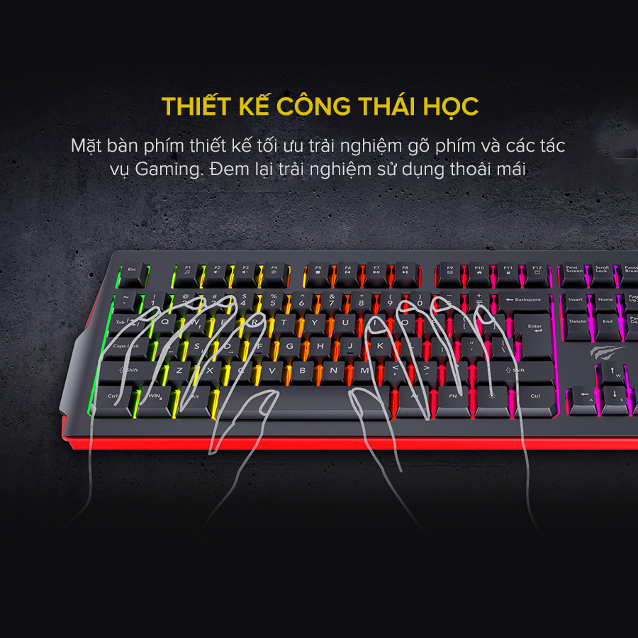 Bàn Phím Blacklit Gaming HAVIT KB866L Tích Hợp Tổ Hợp Phím Fn, Thiết Kế Công Thái Học - Hàng Chính Hãng