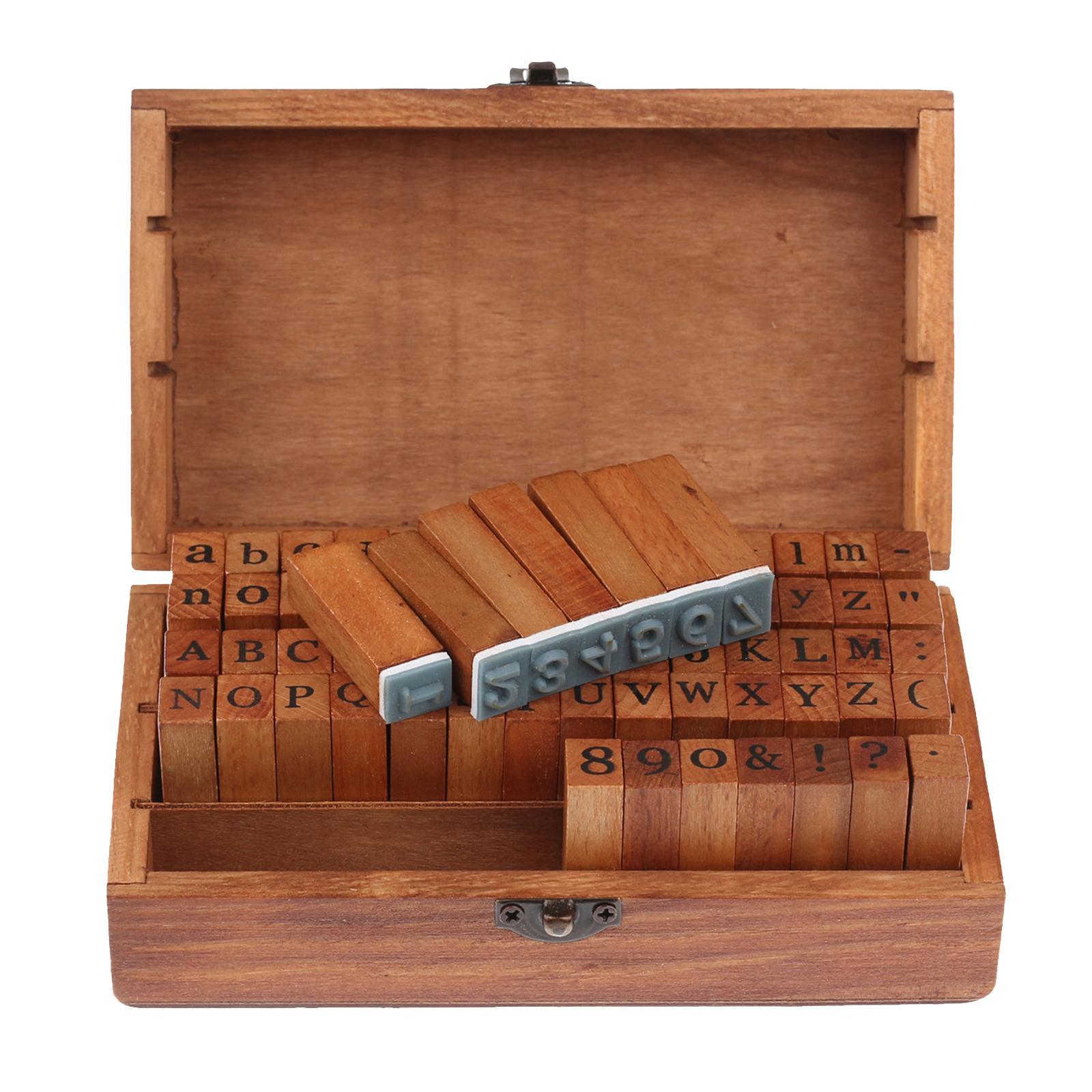 70Pcs/set Rubber Stamps Vintage Wooden Box Case Alphabet Letter