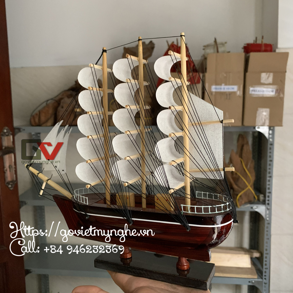 [Đã lắp ráp sẵn] Mô hình thuyền gỗ trang trí - Thuyền France của Pháp - Chiều Dài 27cm - Buồm vải màu trắng
