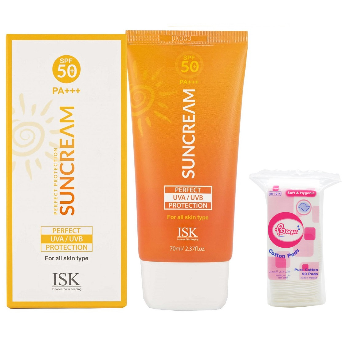 Kem chống nắng da mặt và toàn thân ISK Perfect Protection Sun Cream Hàn quốc 70ml/ Hộp Kèm 1 gói bông tẩy trang