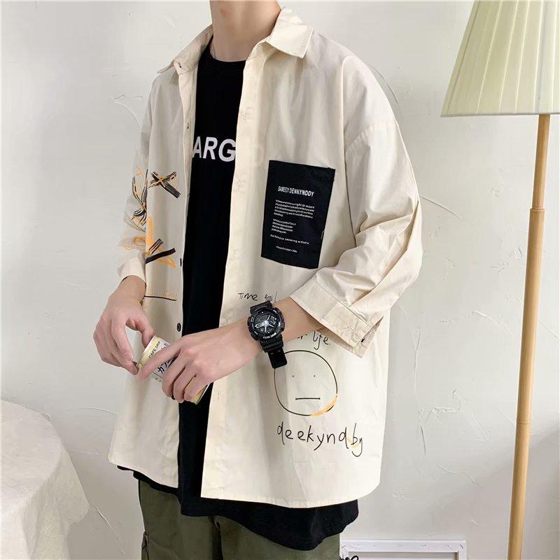 Áo sơ mi nam ngắn tay form rộng phong cách Hàn Quốc