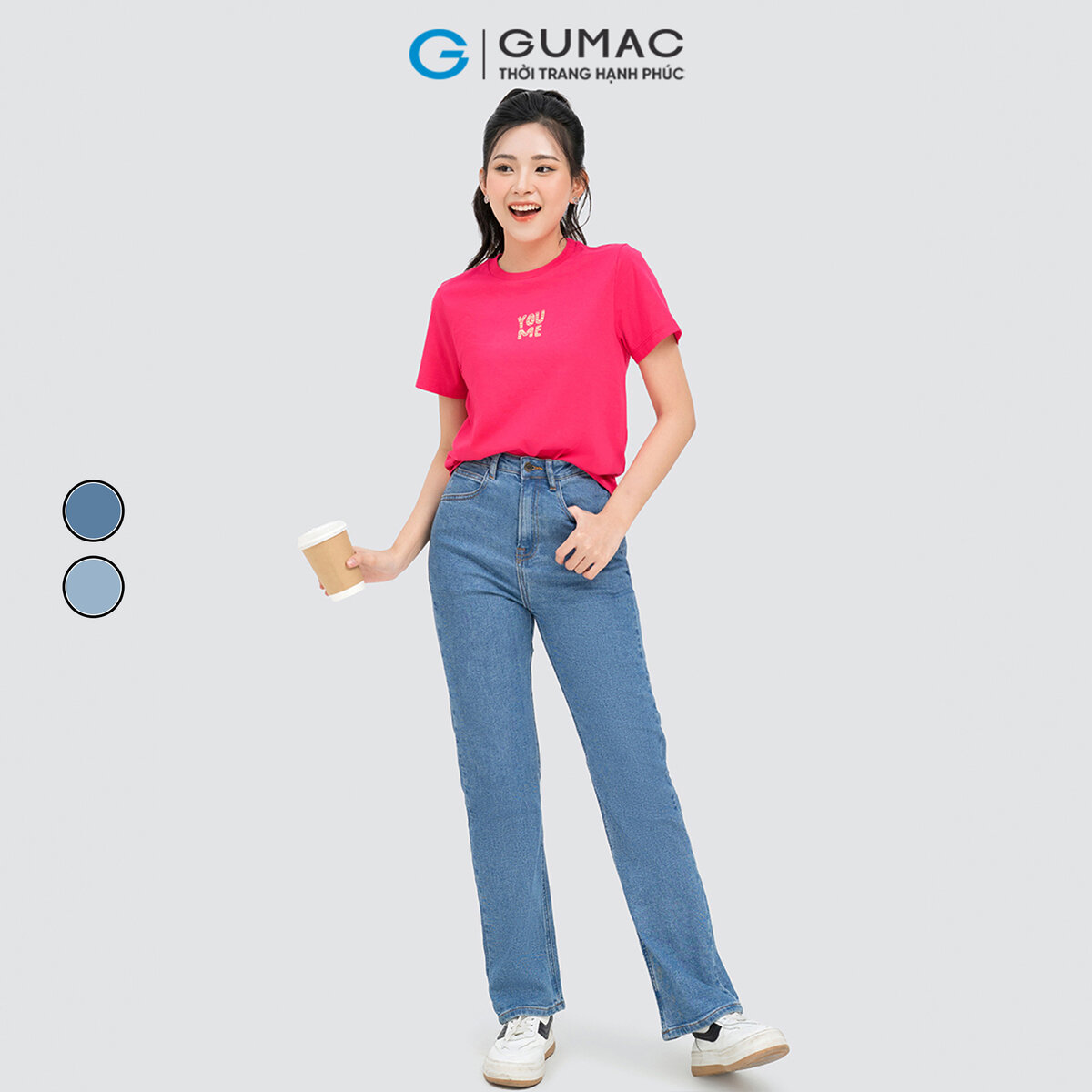 Quần jeans nữ ống đứng tôn dáng trẻ trung năng động thời trang Gumac QJD04051