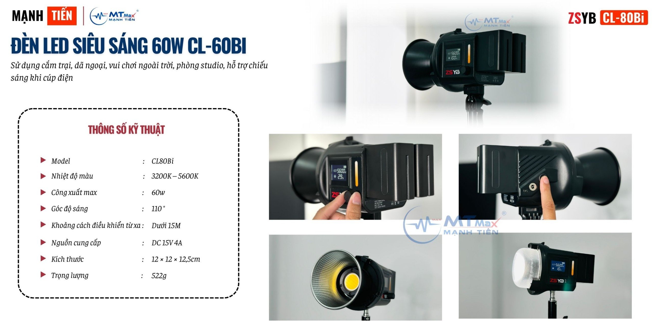 Đèn Led Tặng Kèm 2 Pin Siêu Sáng CL60Bi Sử Dụng Quay Phim, Cắm Trại, Dã Ngoại, Vui Chơi Ngoài Trời, Phòng Studio, Hỗ Trợ Chiếu Sáng Khi Cúp Điện hàng chính hãng