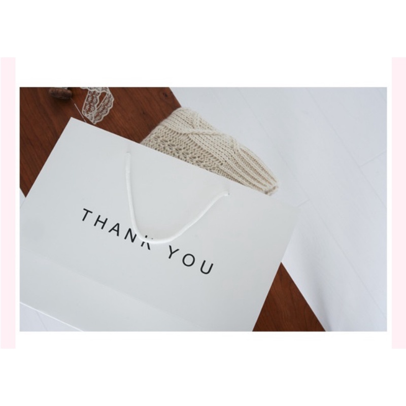 Túi giấy kraft Classy Thank You có quai xách màu trắng, nhiều kích cỡ lựa chọn Q1352