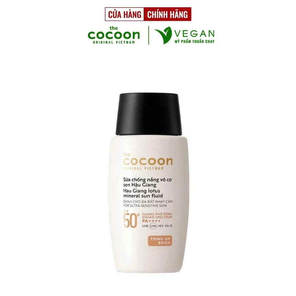 Sữa Chống Nắng Vô Cơ Sen Hậu Giang - Tone up Beige Cocoon 50ml - Vegan Mỹ phẩm thuần chay