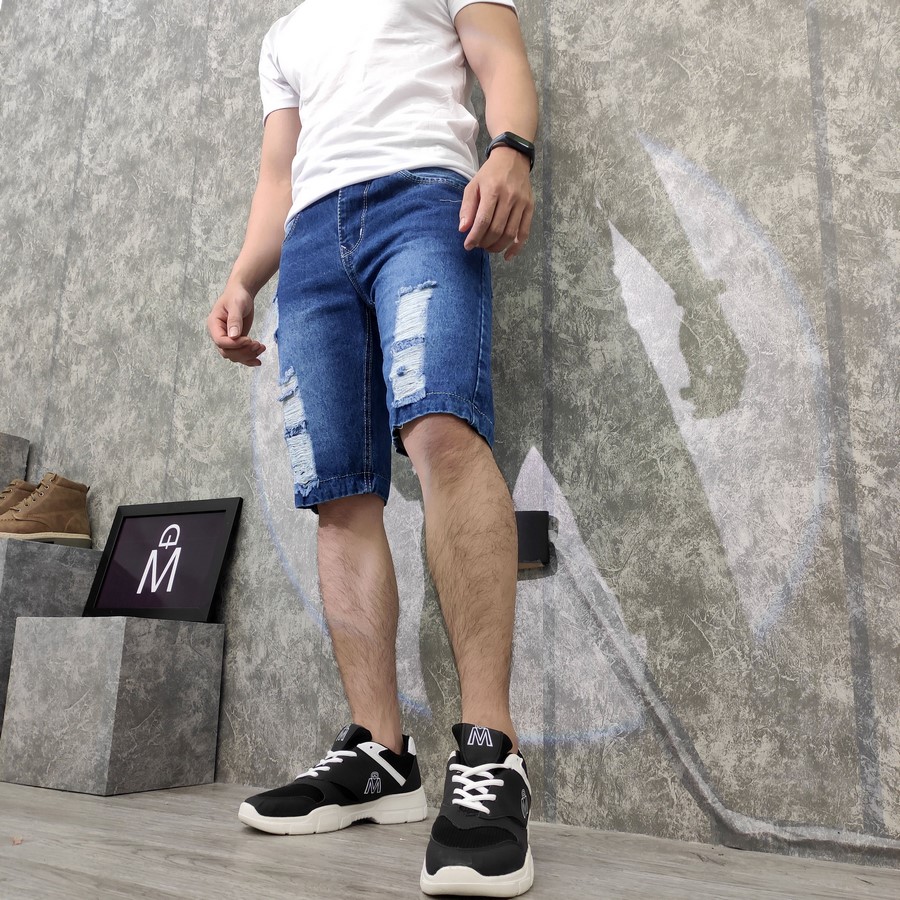 Quần short jeans nam xanh rách vải dày Q418 MĐ