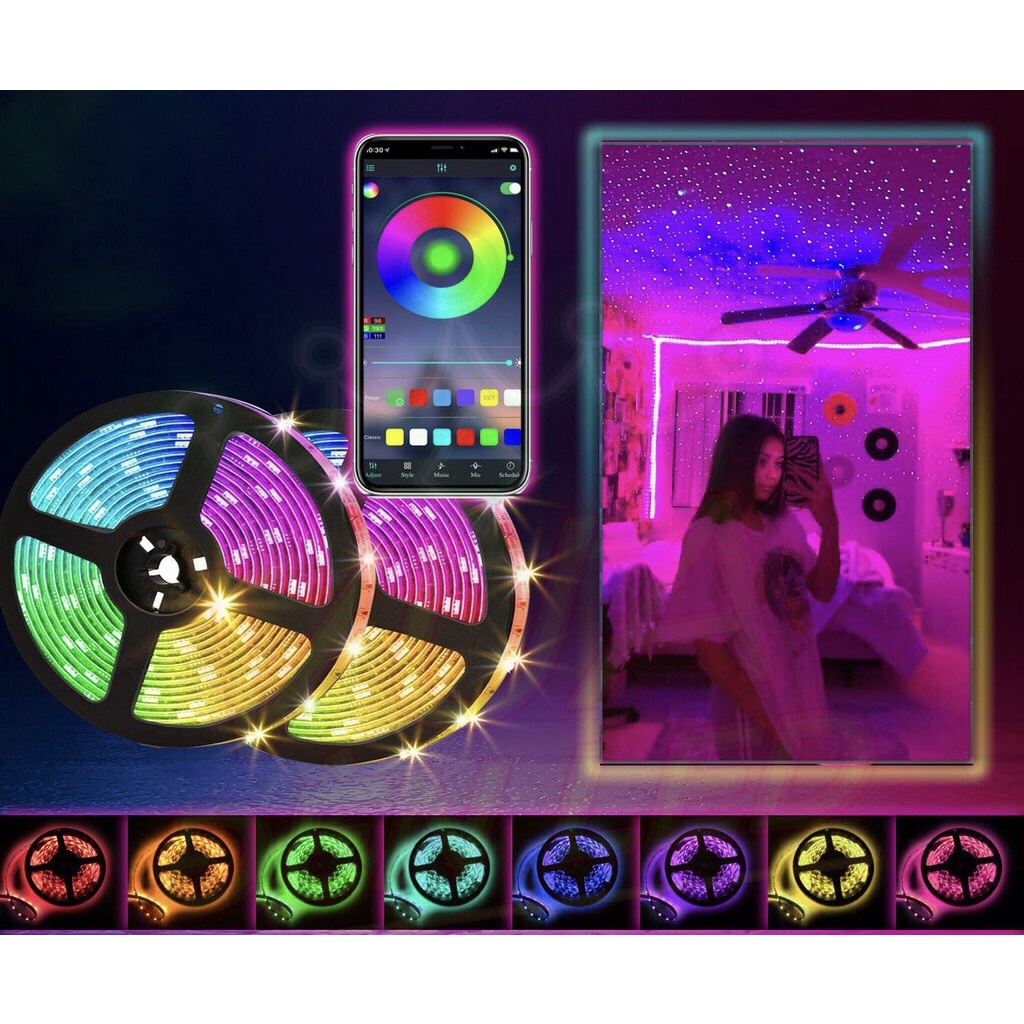 CUỘN LED DÂY DÁN ĐỔI 8 MÀU RGB 5050 Chống nước - Phủ Silicone ( DÙNG CHO TIKTOK - CÓ CẢM BIẾN ÂM NHẠC )