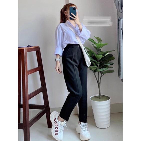Quần tây nữ lưng cao dáng baggy đi học