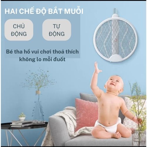 Vợt Diệt Muỗi Thông Minh Gấp Gọn 2 In 1 Kiêm Đèn Bắt Muỗi Tự Động Ban Đêm Gấp Gọn, 2 Lớp Lưới Bảo Vệ An Toàn - Hàng Loại 1 - Chính Hãng MINIIN