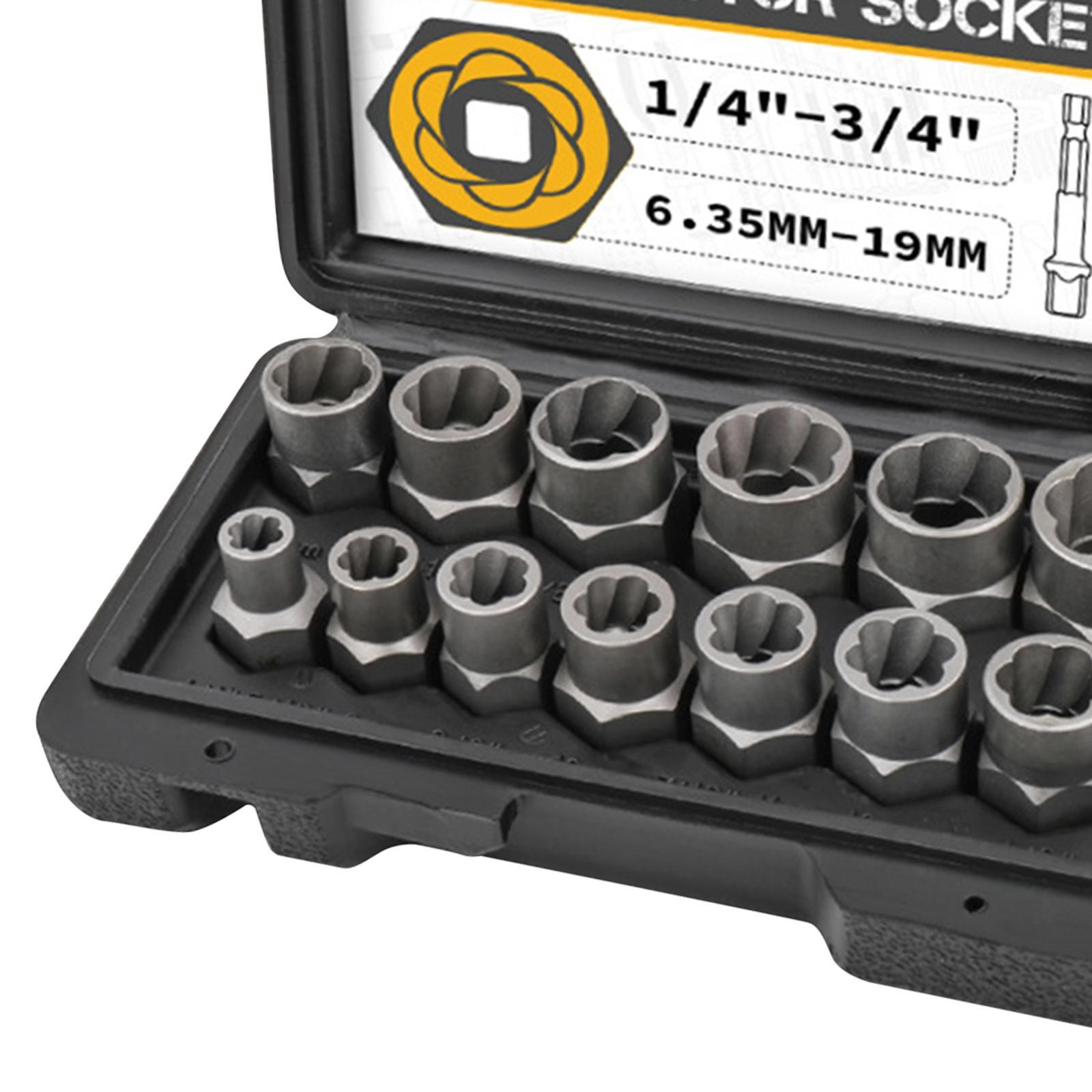 14Pcs Impact Bolt Nut Remover Kit Socket Tool Set Hand Tools 6.35mm - 19mm