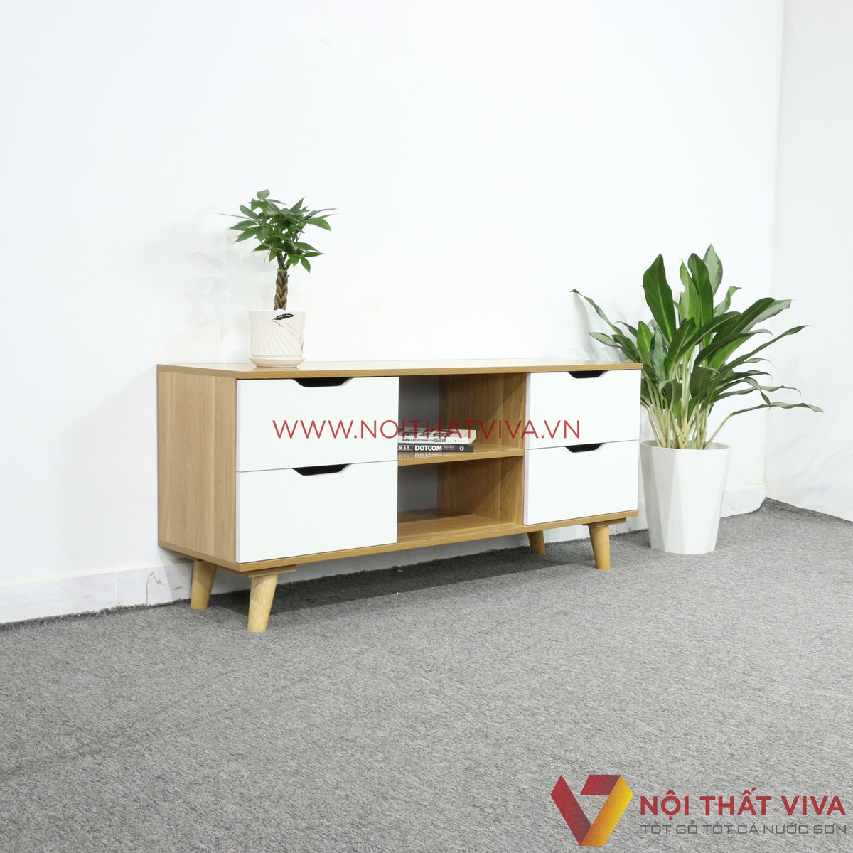 Kệ Tivi Gỗ MDF Melamine Màu Vàng Vân Gỗ Đẹp Hiện Đại