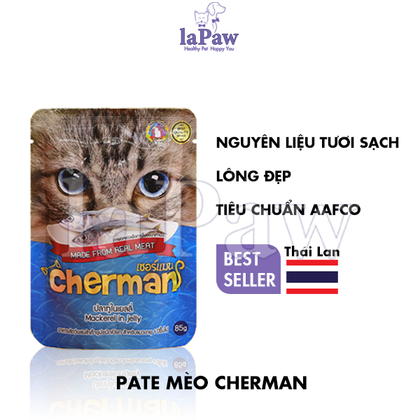 Combo 10 gói (5 vị) Pate cho mèo trưởng thành Cherman cao cấp nhập khẩu Thái Lan gói 85g