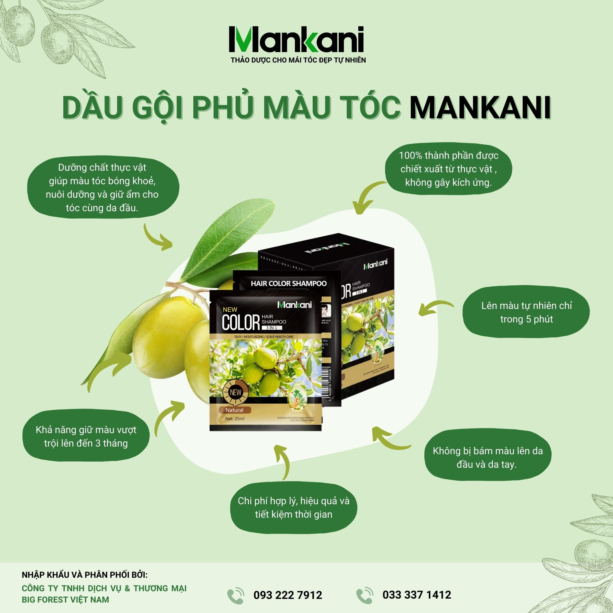 Gói Dầu Gội Nhuộm Tóc, Phủ Bạc Thảo Dược Mankani