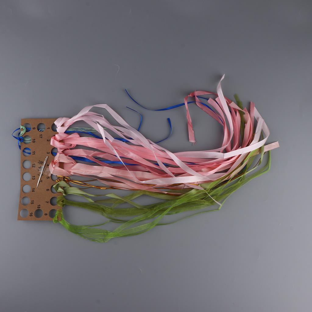 Ribbon Embroidery Kit for Beginner Pink Flower Pattern DIY Home Wall Decor