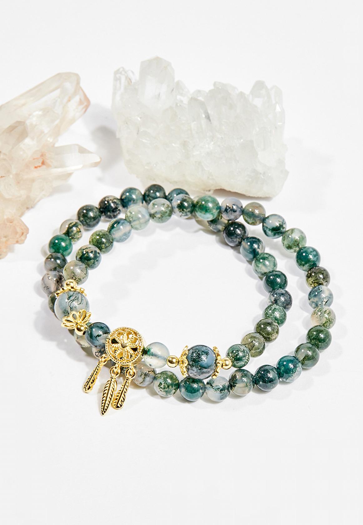 Vòng chuỗi hạt đeo tay 2 line nữ đá băng ngọc thủy tảo 6mm mệnh hỏa , mộc - Ngọc Quý Gemstones