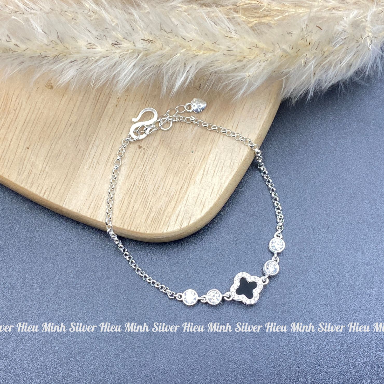 Lắc Tay Nữ Bạc Ta Mix Cỏ Bốn Lá Nhiều Màu BẠC HIỂU MINH LTU646