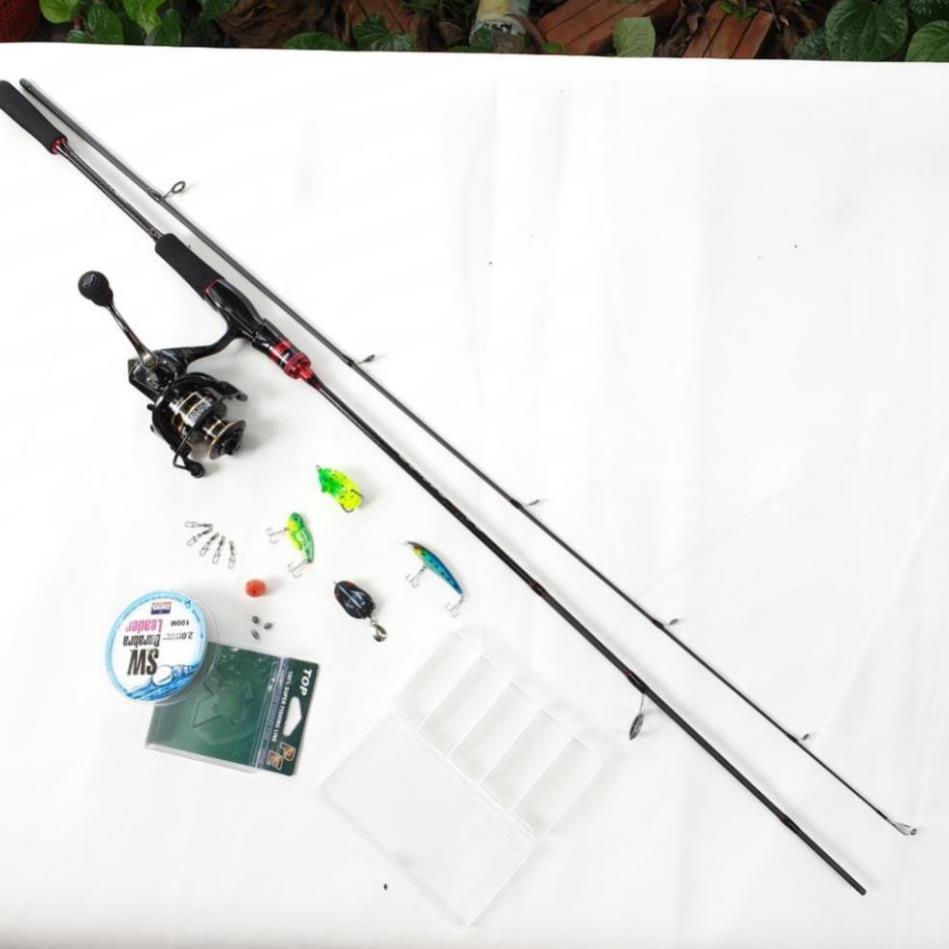 Bộ cần câu cá lure máy đứng 1.68m - 1.8m - 2.1m - 2.4m + Máy kim loại + dây câu lure + hộp mồi lure B-lu-D01