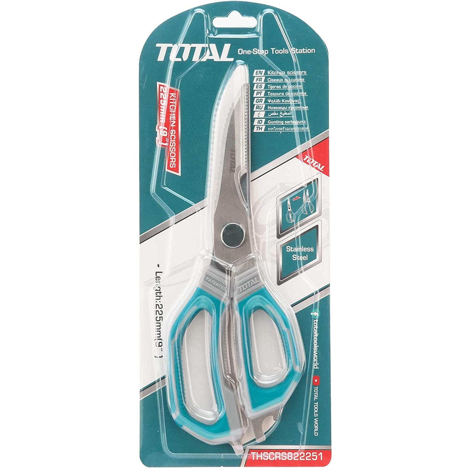 Kéo nhà bếp đa dụng cầm tay 225mm TOTAL THSCRS822251 - Nhiều công dụng, tháo rời được, chất liệu thép chuyên dụng, không gỉ, tay cầm nhựa chắc chắn