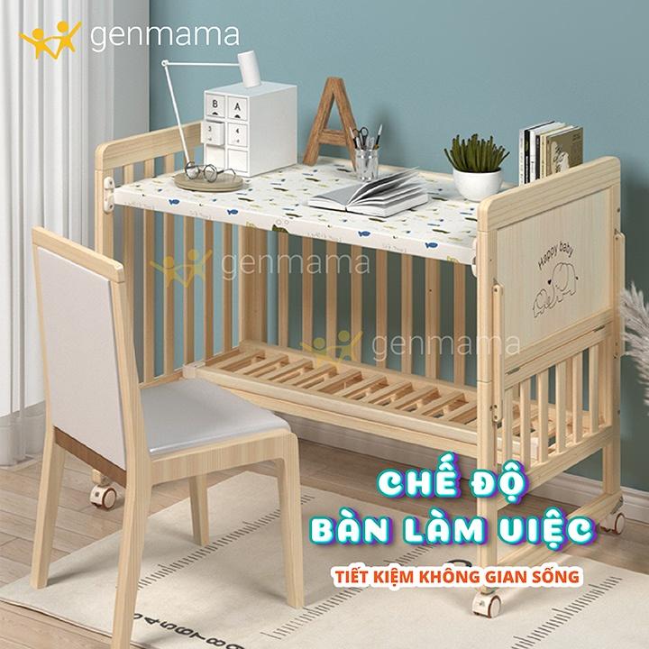 Cũi gỗ cho bé, nôi trẻ em đa năng thiết kế 2 tầng có màn, bánh xe kích thước 105*60*90cm