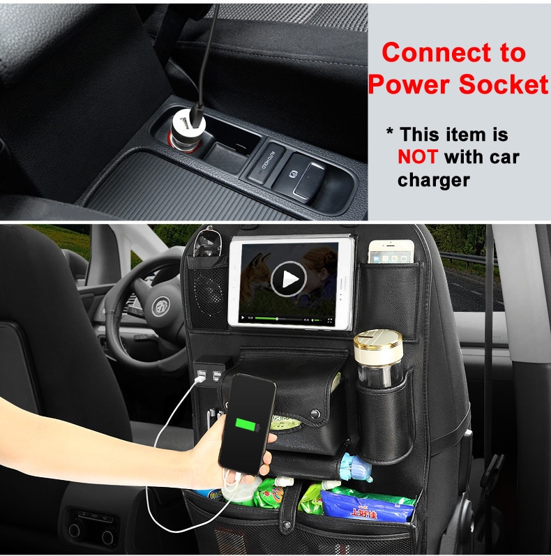Túi da PU để đồ lưng ghế ô tô, phù hợp mọi dòng xe, tích hợp 4 cổng sạc usb High Quality Car Back Seat