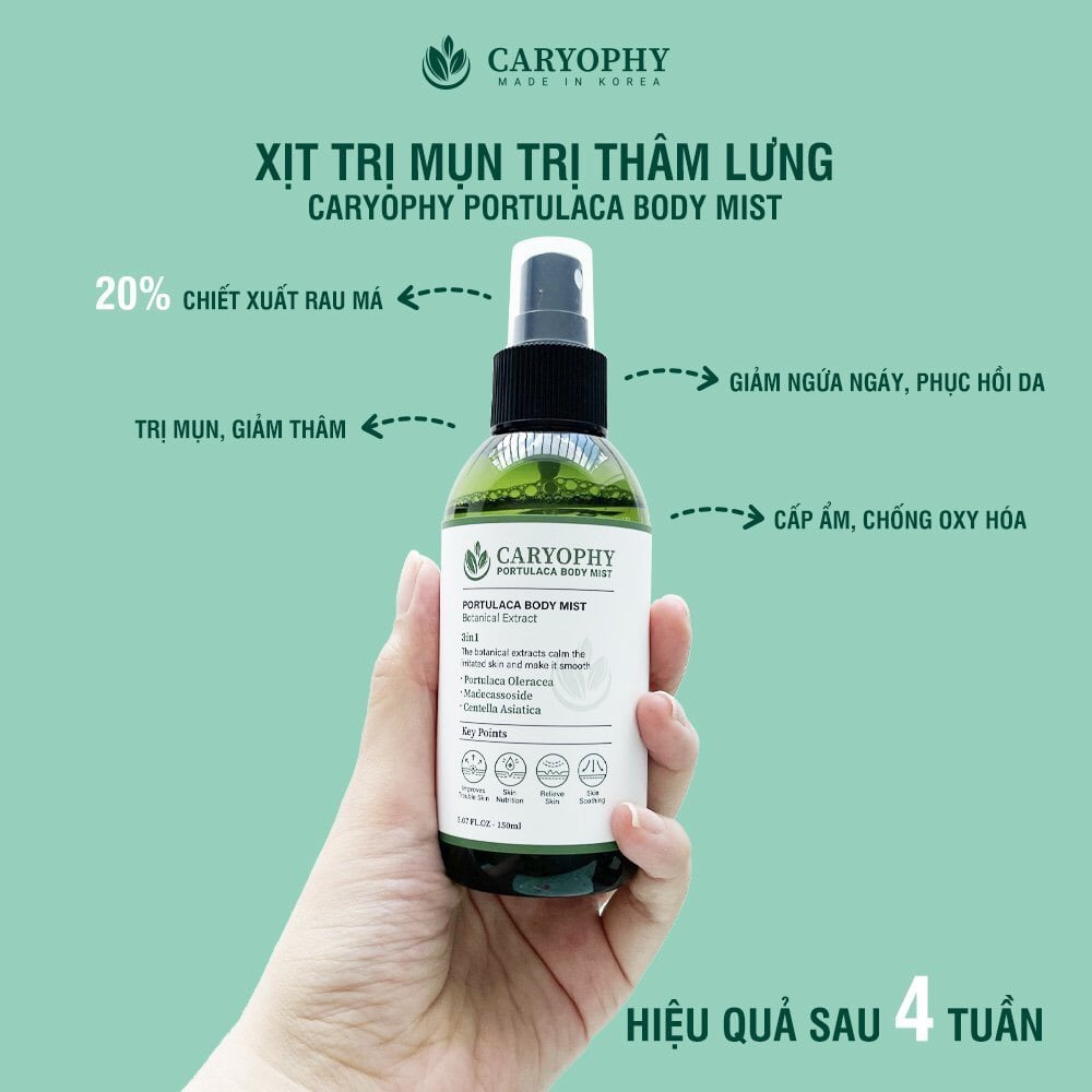 Xịt giảm mụn toàn thân Caryophy Portulaca Body Mist 150ml + Tặng 1 Mặt nạ dưỡng da Caryophy