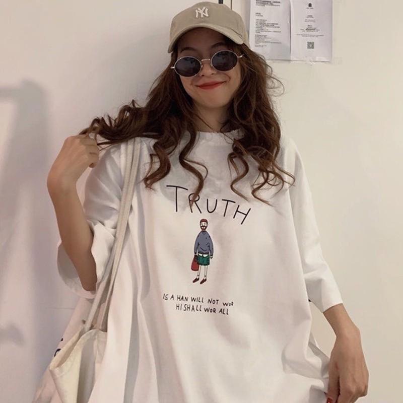 Áo thun nam nữ unisex tay lỡ phông form rộng teen cổ tròn oversize cotton giá rẻ basic đen trắng tee pull  TRUTH