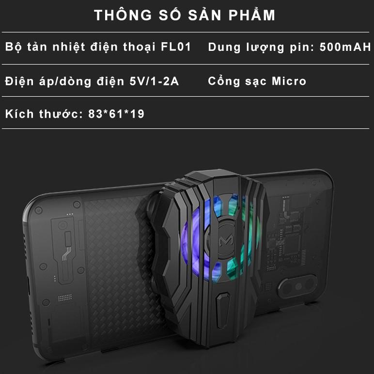 Quạt tản nhiệt điện thoại gaming SIDOTECH Memo FL01 làm mát nhanh cho game thủ chơi game mobile pin 500mah có LED RGB