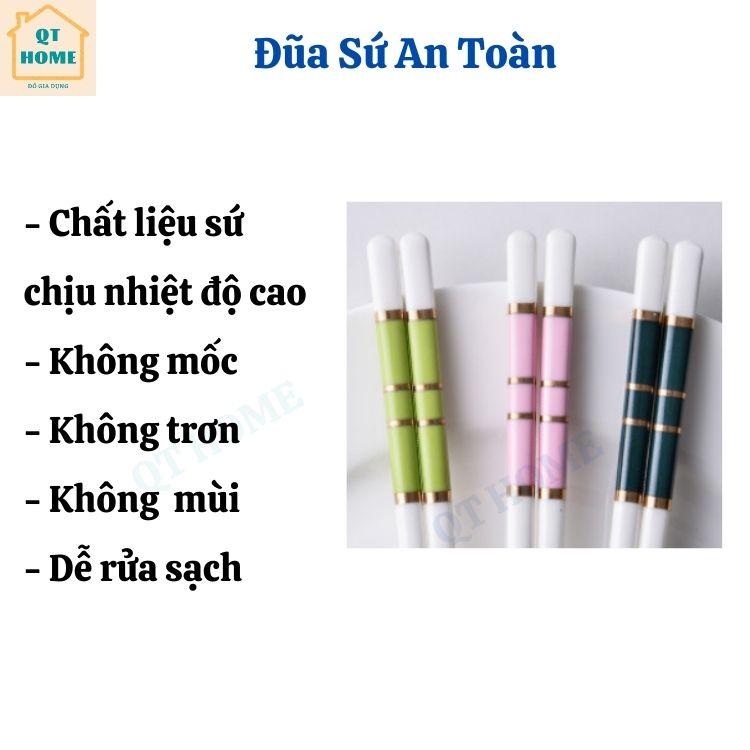 Đũa Gốm Sứ An Toàn, Không Mốc, Không Trơn, Dễ Vệ Sinh, Màu Trắng Viền Màu