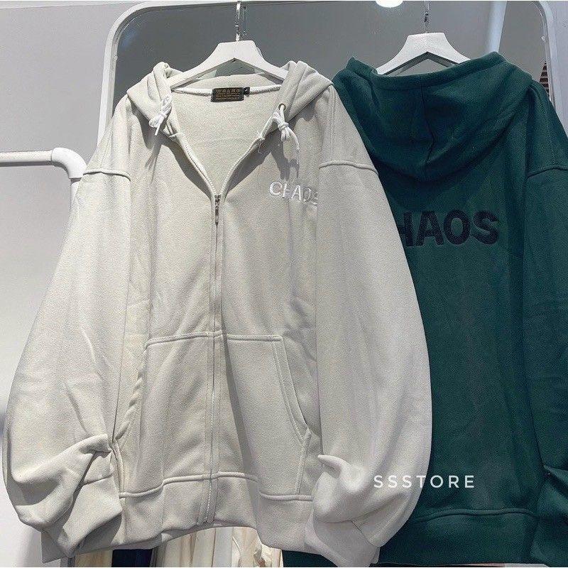 Áo khoác hoodie form rộng CHAO có zip kéo,nón to trùm đầu unisex nam nữ mẫu áo khoác hè mới