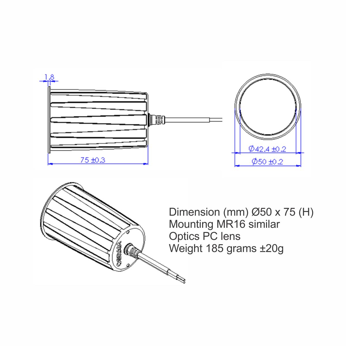 Bóng đèn Osram LED MR16 PrevaLED COIN 50 AC 8.2W 3000K 650lm 230V