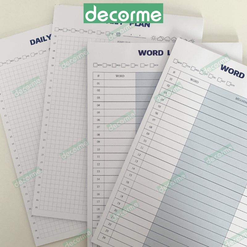 Giấy note B5 học từ vựng DecorMe giấy note ghi chú planner basic blue 30 tờ phong cách Hàn Quốc tiện dụng NWORD