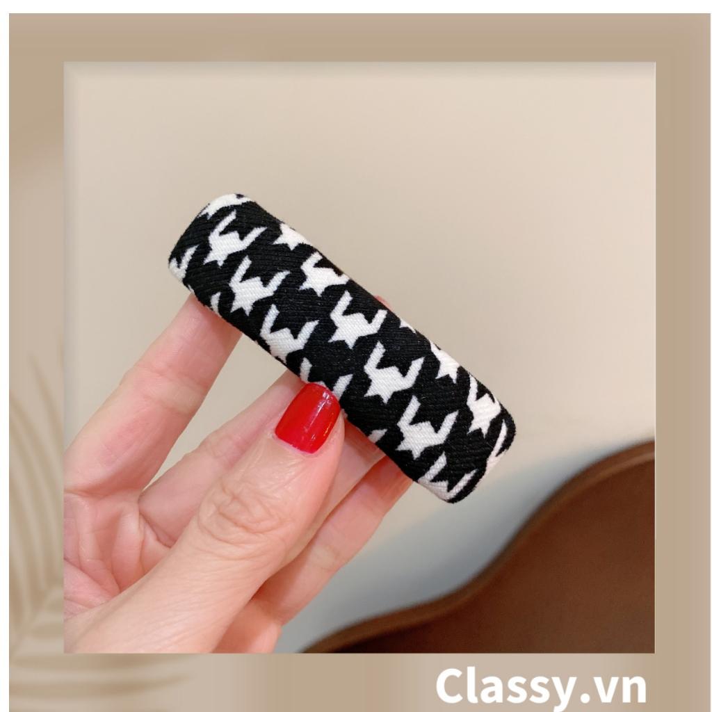 BST Kẹp tóc Classy dạng clip họa tiết kẻ sọc trắng đen caro hot hit bản lớn bọc vải chanh sả sả chanh PK945