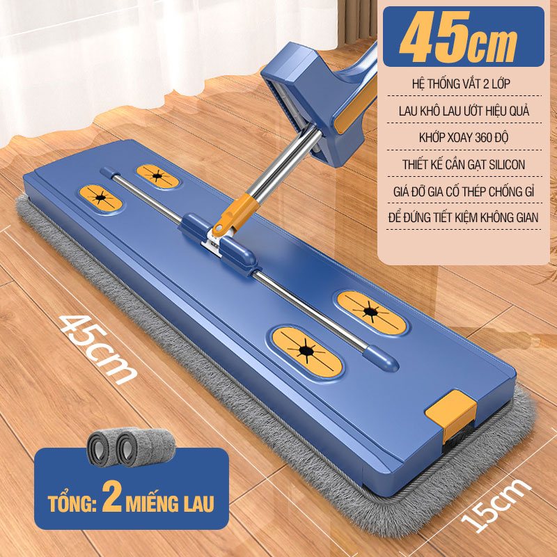Cây Lau Nhà Tự Vắt KITIMOP MONSTER 45CM - Chổi Lau Nhà Tự Vắt Thông Minh Xoay 360 Độ, Lau Sàn Làm Sạch