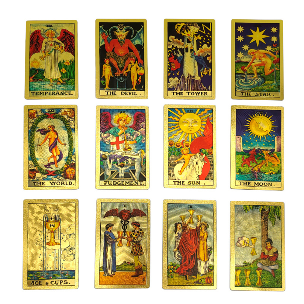 Bộ Bài Tarot Gold Foil Cao Cấp Waite Gray Chất Liệu PVC Chống Nước The Fool Hộp Cứng