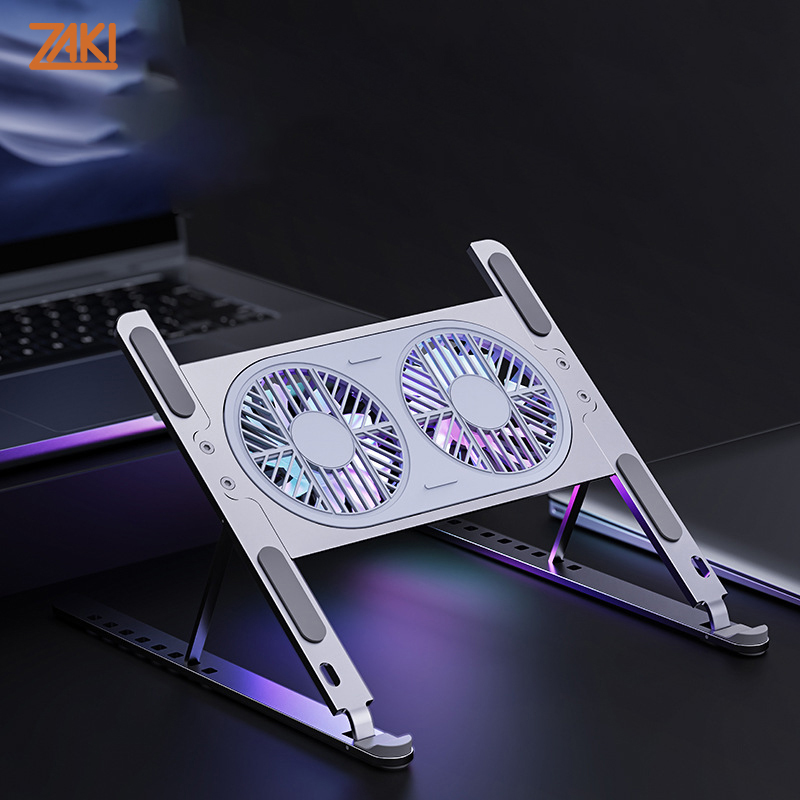 GIÁ ĐỠ DÀNH CHO LAPTOP/MACBOOK/IPAD 11-16 INCH KIÊM ĐẾ TẢN NHIỆT 2 QUẠT LED 7CM ZAKI - P11-F - Hàng Nhập Khẩu