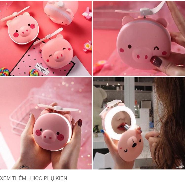 Quạt theo gương 3in1 hình GẤU- HEO hồng - quạt, gương, đèn cute tiện lợi