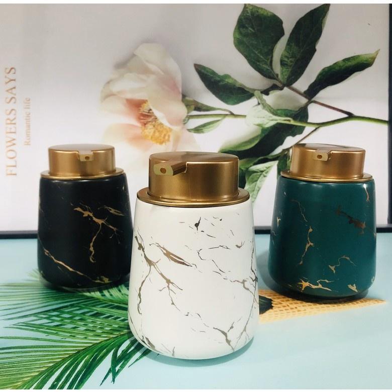 Bình Đựng Sữa Tắm, Dầu Gội Chất Liệu Gôm Sứ Cao Cấp, Lọ Sứ Vân Đá Sang Trọng Dung Tích 400ml