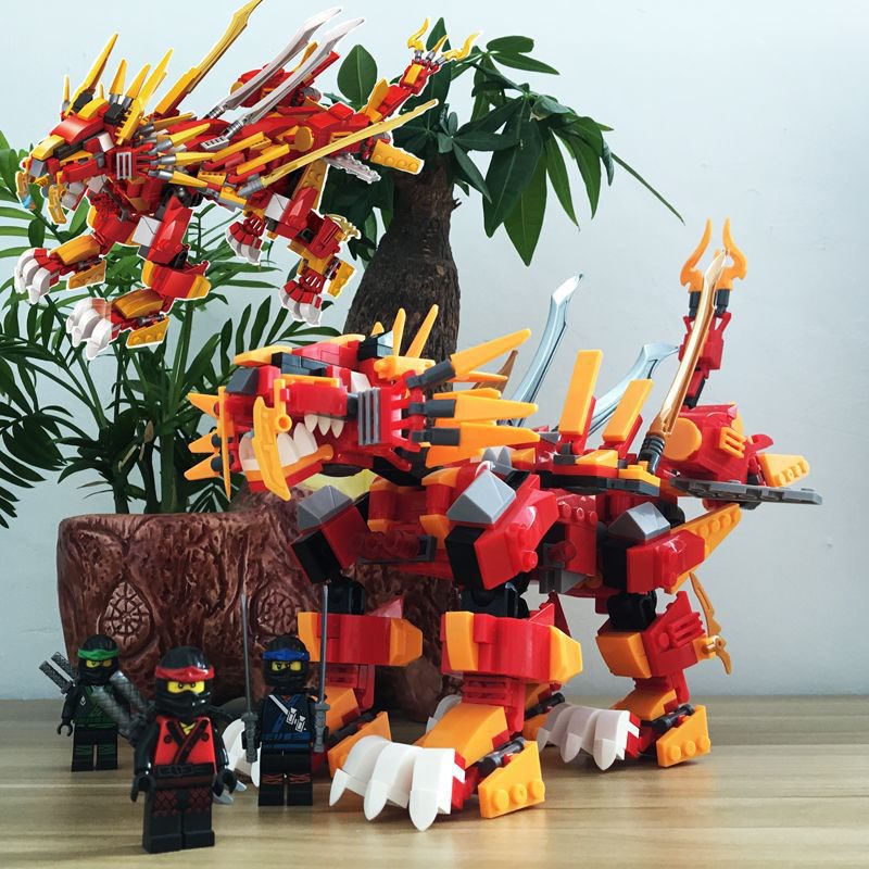 Đồ chơi lắp ráp xếp hình lắp ghép ninja Rồng đỏ chiến đấu có 800Pcs với 4 nhân vật