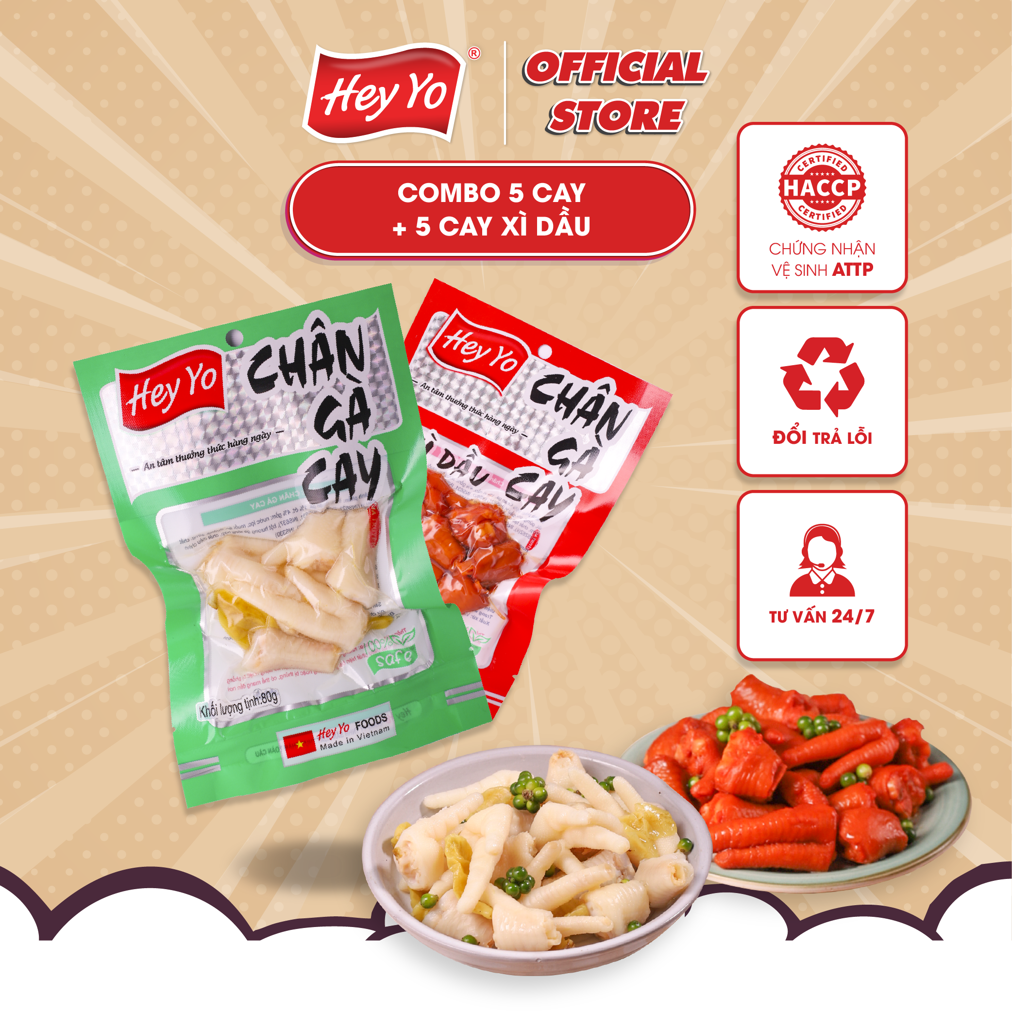 Combo 10 Chân Gà Cay Hey Yo Việt Nam Chân Gà cay 80g, Cay xì dầu thơm ngon chất lượng