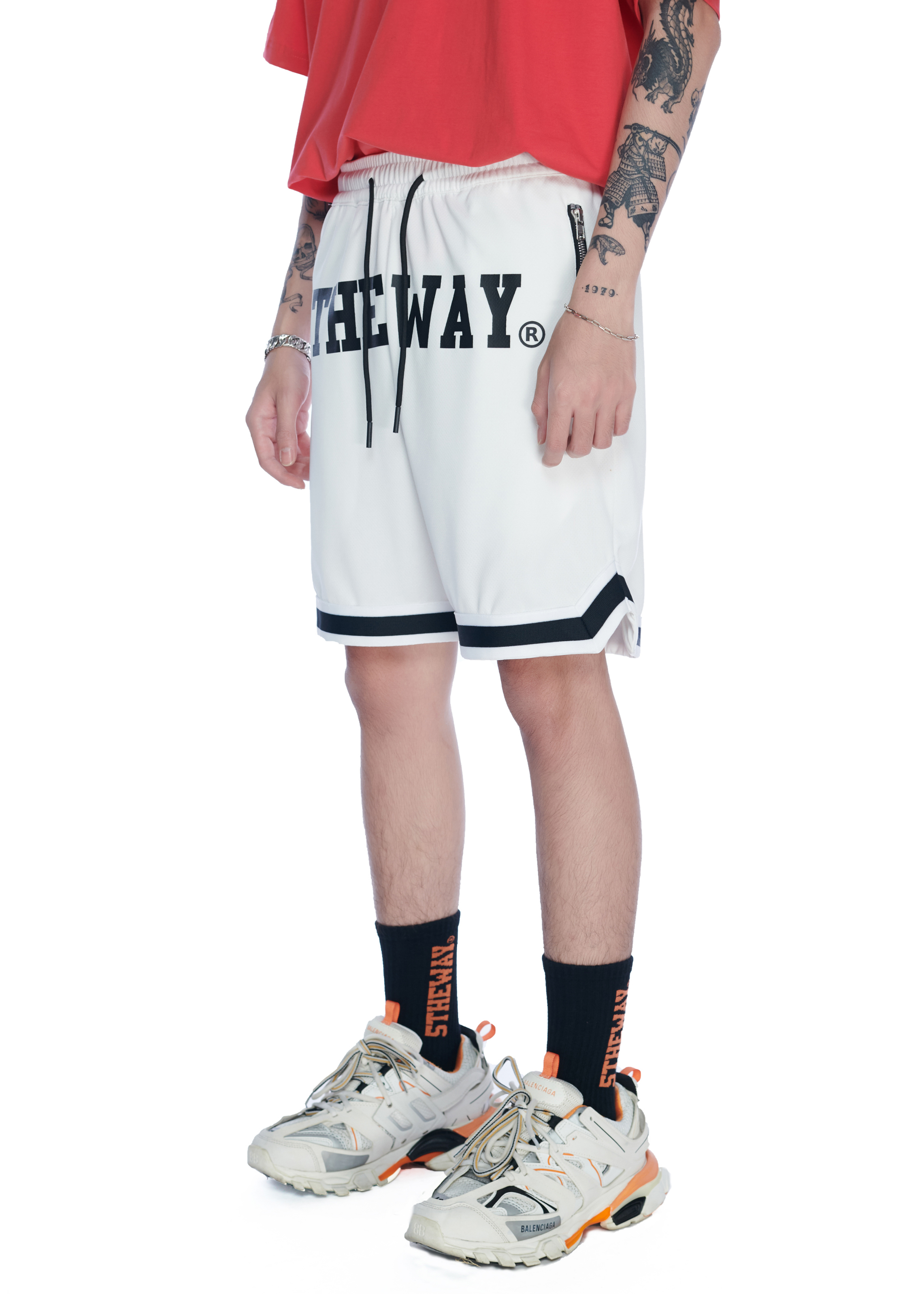 Quần Short 5THEWAY Trắng aka 5THEWAY BASKETBALL MESH SHORT in WHITE