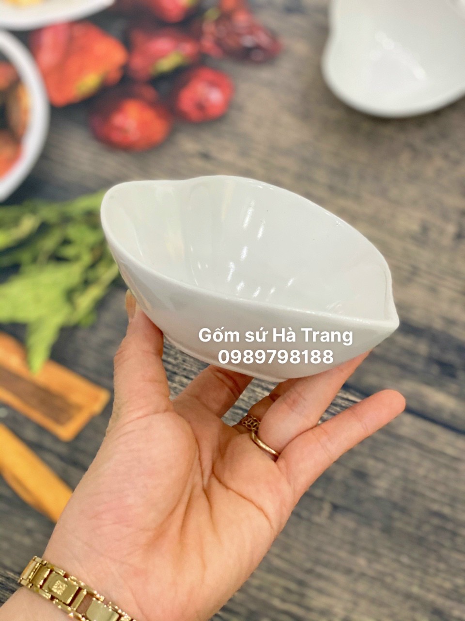 Bộ 5 bát tim lượn gốm sứ Bát Tràng cao cấp