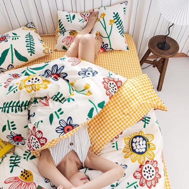 Set Cotton Living Hàng Nhập Khẩu Cao Cấp 4 Món Trong BST hello Summer Mẫu Hoa Vàng