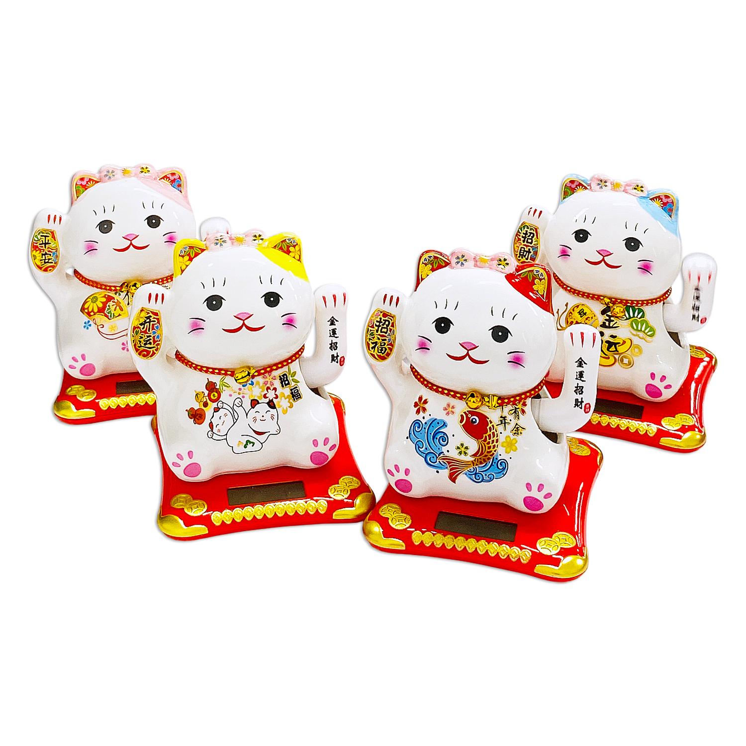 Tượng Mèo Thần Tài Vẩy Tay 12 cm - Trang Trí Tết - T87 - Tai Mèo Màu Xanh