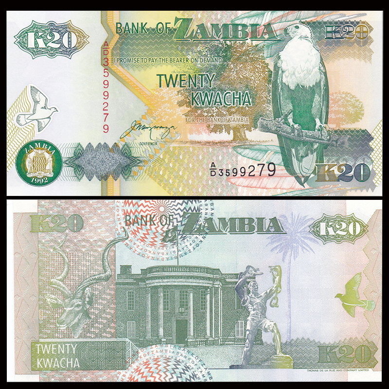 Tiền Zambia 20 Kwacha hình con chim , tiền châu Phi , Mới 100% UNC